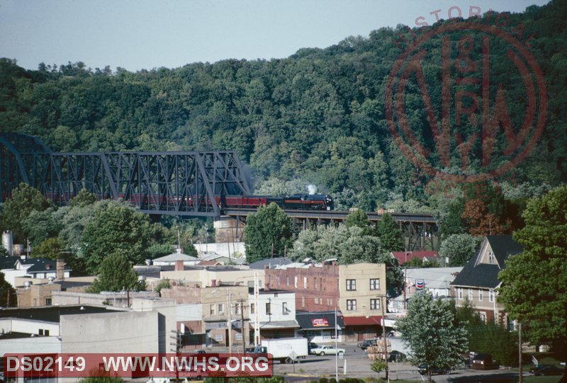 N&W Class J 611 crossing Ohio river on bridge at Kenova, WV