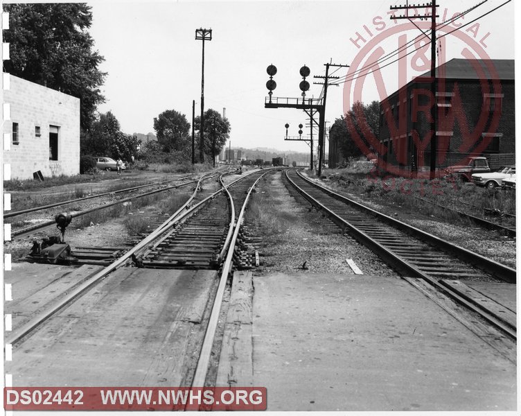 N&W: Radford yard:From Freight Running track to south yard tracks, looking east from Harrison Street