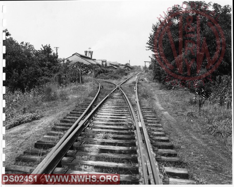 N&W: Radford yard:Main track Radford Branch showing track leading into west end Lynchburg Foundry Company, looking east.