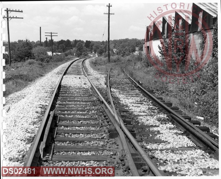 N&W: Bristol Yard:Looking East at West end Bristol Yard along main line Southern Railway and siding leading to Cortium Lumber Company - Virginia Avenue Coal Company - Back Track and Viking Oil Company