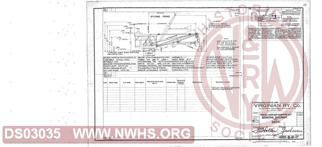 VGN Rwy, General Diagram and Data, Class B-17 Ditching Crane