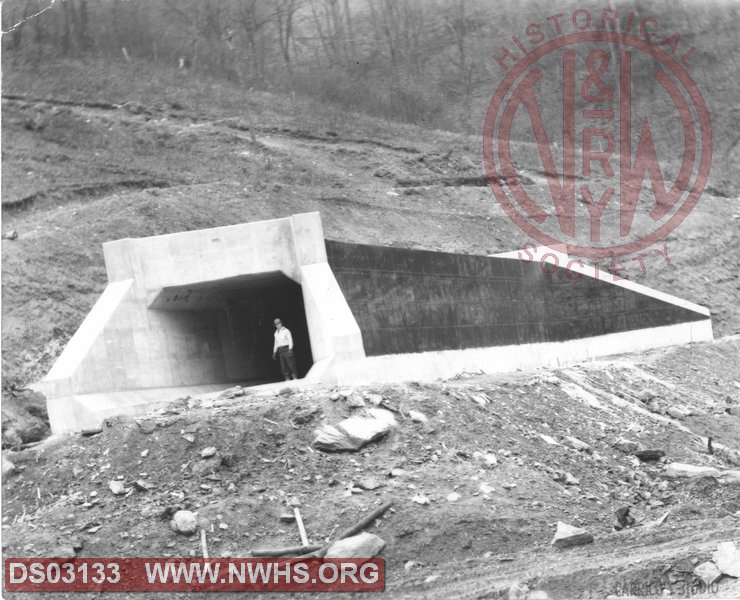 N&W Elkhorn realignment construction project photo. Water culvert on west side of tunnel.