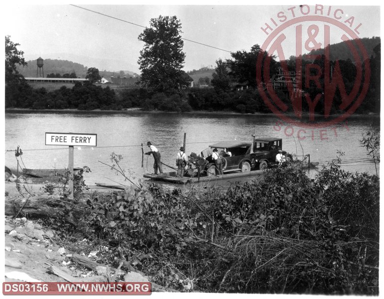 "Free Ferry". Assumed to be on New River. Possibly at Bluff City / Pearisburg, VA.