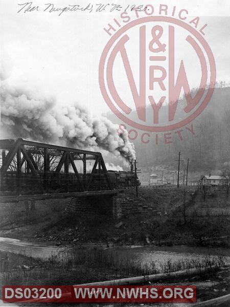 N&W Time freight crossing Bridge No. 934 over Pigeon Creek approaching Naugatuck wye. 1930