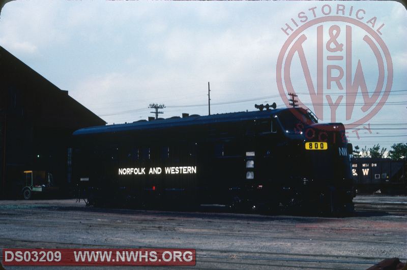 Clinchfield F7A #800 painted as N&W #800 for Pepsi commercial. East end of paint shop in Roanoke, VA