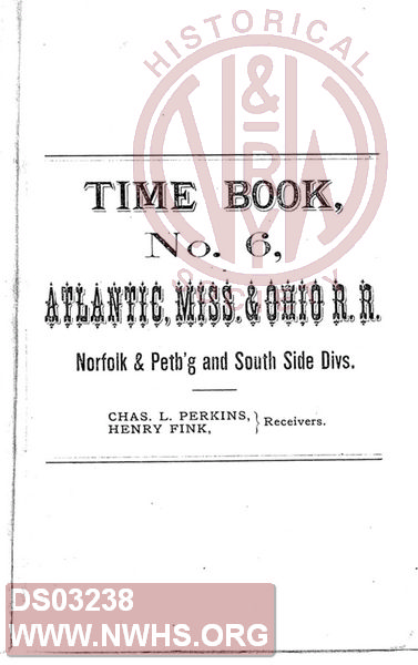 Time Book No. 6, Atlantic, Miss. & Ohio Rail Road