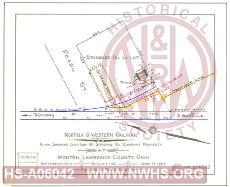 N&W Ry, Plan showing condition of Standard Oil Company Property at Ironton, Lawrence County Ohio