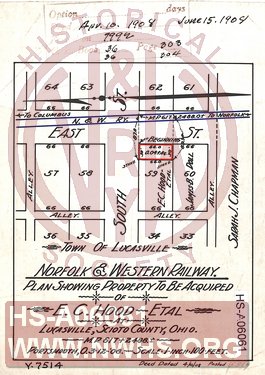 N&W Ry, Plan showing property to be acquired of E.C. Hood - Etal at Lucasville, Scioto County Oh, MP 617+2488