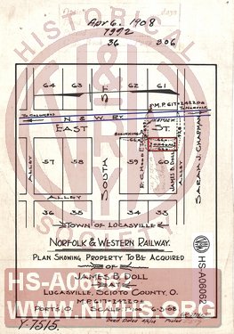 N&W Ry, Plan showing property to be acquired of James B. Doll at Lucasville, Scioto County Oh, MP 617+2422