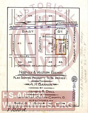 N&W Ry, Plan showing property to be deeded to A. H. Bannon by James B. Doll at Lucasville, Scioto County Oh, MP 617+2422