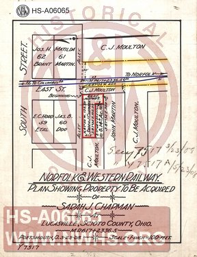 N&W Ry, Plan showing property to be acquired of Sarah J. Chapman at Lucasville, Scioto County Oh, MP 617+2336.5