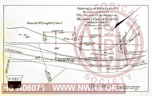 N&W Ry, Pocahontas Division, Map of land to be deeded by Vaughan Coal & Coke Co, MP 412+1943.9', McDowell Co., W.Va