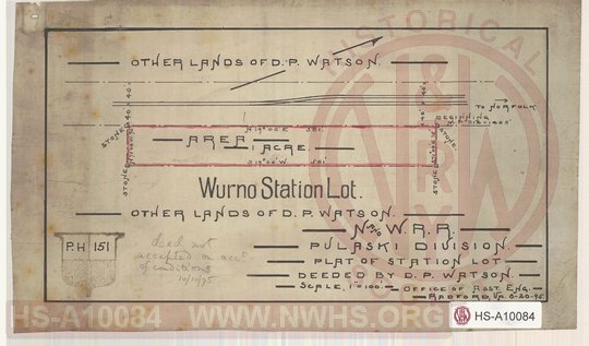 N&W RR, Plat of Wurno Station Lot, Deeded by D.P.Watson