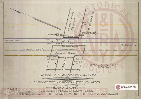 N&W Rwy, Plan Showing Proposed Crossing Gates at Broad Street, Columbus, Franklin County, OH