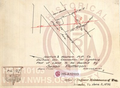 N&W RR, Durham Div. Connection at Lynchburg, Plat of Land to be deeded by Susan Patterson, Area 0.25 acres