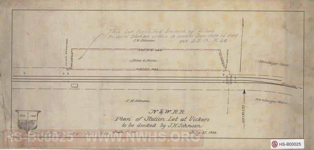 Plan of Station Lot at Vickers to be deeded by J.H. Johnson, N&W RR
