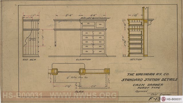 Virginian Railway Standard Drawing  Standard Station Details Cash Drawer Purdy Type