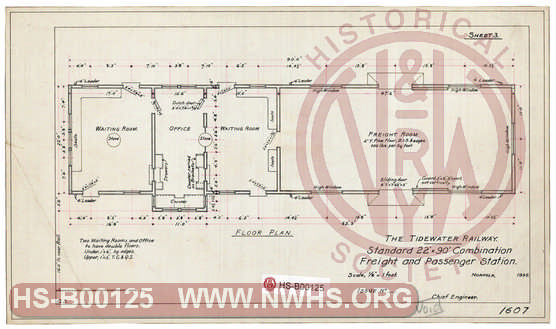 The Tidewater Railway Standard 22' X 90' Combination Freight and Passenger Station, Floor Plan