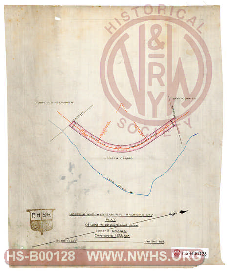 Plat of Land to be Purchased from Joseph Craigg, Kingston Branch, Radford Division, Norfolk & Western RR