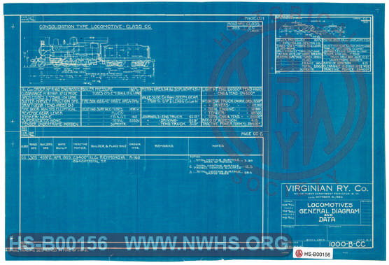 The Virginian Railway Locomotives General Diagram and Data Class CC  unit number 305