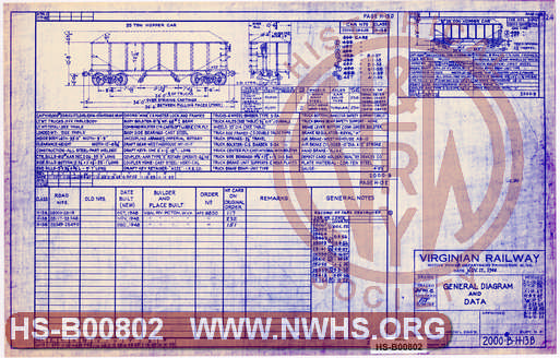 The Virginian Railway Company Freight Cars General Diagram and Data: 55 Ton Hopper Car Class H13B