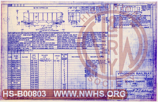 The Virginian Railway Company Freight Cars General Diagram and Data: 55 Ton Hopper Car Class H13C ,H13D