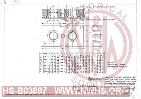 Hand & Machine Tool Folio, Rivet Cutter for National Continuous Motion 1 1/4" Rivet Header,Sheet No. 15/3
