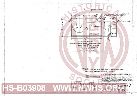 Hand & Machine Tool Folio,Tool for Tread & Flange, Steel & Steel Tired Freight, Pass, Cars and Tender Wheels, Sheet No. 17/1