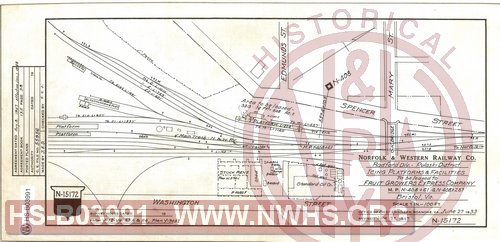 N&W Ry Co., Radford Div. - Pulaski District, Icing Platforms & Facilities to be leased to Fruit Growers Express Company, M.P. N-408, Bristol, Va