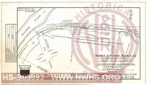 N&W Ry Co., Roanoke Belt Line, Land to be leased to H.H. Carter Lumber Co., M.P. R6, Roanoke, Va