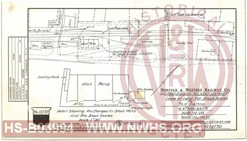 N&W Ry Co., Radford Division - Pulaski District, Lease of land for stock scales to Ted Dalton, M.P. N308, Dublin, Va
