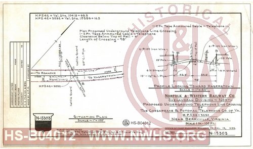 N&W Ry Co., Shenandoah Division - North, Proposed underground telephone line crossing of The Chesapeake & Potomac Telephone Co. of Va., M.P. H42, Near Berryville, Va