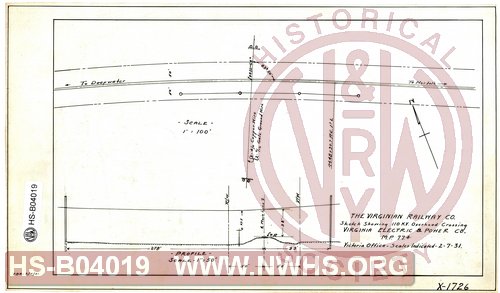 Sketch Showing 110 KV Overhead Crossing, Virginia Electric & Power Co. MP 77.4