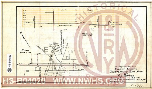 Sketch Showing Underground Wire Crossing for R.L. Turner, Colosse VA. MP 37.1