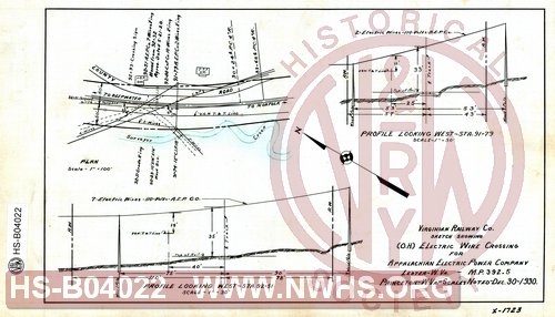 Sketch Showing Overhead Electric Wire Crossing for Appalachian Electric Power Co., Lester VA. MP 392.5