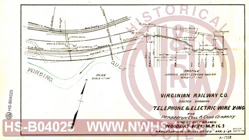 Sketch Showing Telephone & Electric Wire Crossing for Pemberton Coal & Coke Co., Woodbay WV, MP 16.3 WInding Gulf Branch