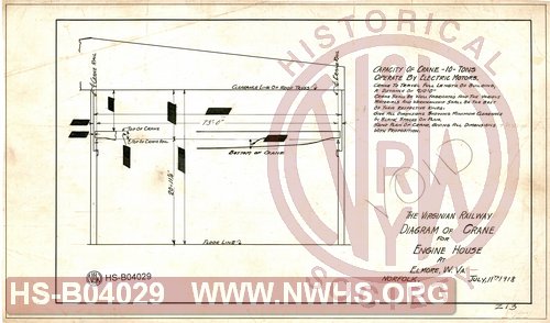 The Virginian Railway, Diagram of Crane for Engine House at Elmore, W.Va