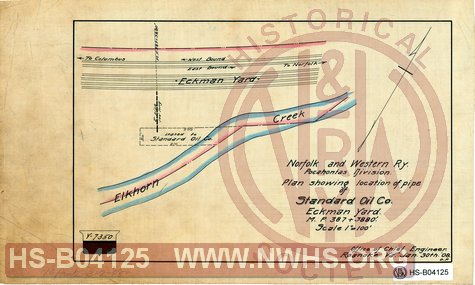 Plan Showing Location of Pipe of Standard Oil Co., Eckman Yard MP 387+3880'