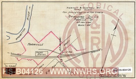 Plan Showing Location of Pipe Crossing of Standard Oil Co., Farmville VA, MP 149+4090'