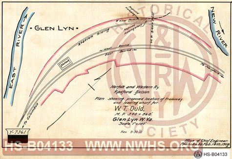 Plan Showing proposed location of tramway and loading wharf for W.T. Ould, MP 340+360', Glen Lyn WV