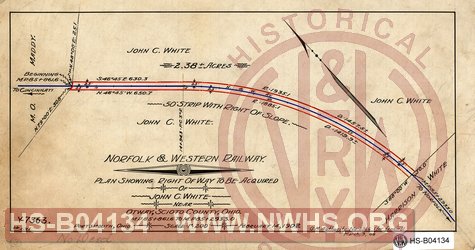Plan Showing Right of Way to be Acquired of John C. White near Otway, Scioto County OH, MP 85+861.6' to 85+2953.0'