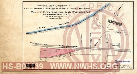 Plan of Proposed Location of Siding & Land to be Leased to Bluff City Canning & Packing Co., Pearisburg VA, MP 330+1967'