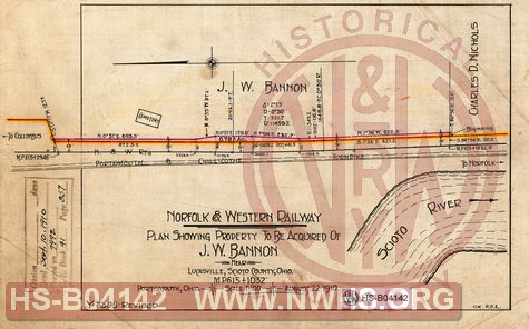 Plan Showing Property to be Acquired of J.W. Bannon near Lucasville, Scioto County, OH. MP 615+1032'