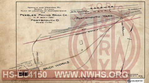 Plan of Location of Proposed Siding for Peebles Paving Brick Co., Portsmouth OH, MP 604+750'