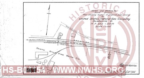 Plan Showing Location of Proposed Pipe Crossing for United States Natural Gas Co., Sciotoville OH, MP 602+510'
