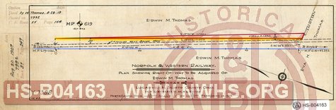 Plan Showing Right of Way to be Acquired of Edwin M. Thomas near Lucasville, Scioto County OH, MP 618+4259.2' to MP 619+115'
