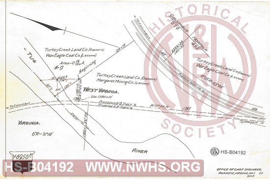 Map of Lands to be Deeded by Turkey Creek Land Co. (Owners), War Eagle Coal Co. (Lessees), MP 432+2428' to MP 435, Mingo Co. WV