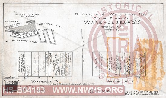 N&W Rwy, Floor Plan of Warehouses A & B, Norfolk VA