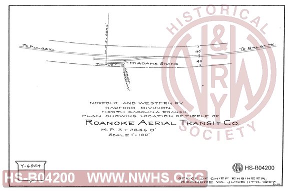 Plan Showing Location of Tipple of Roanoke Aerial Transit Co., MP 3+2846', North Carolina Branch