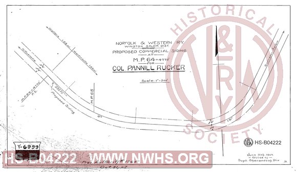 N&W Ry, Winston-Salem Dist, Proposed commercial siding at MP 64+4770' for Col. Pannill Rucker